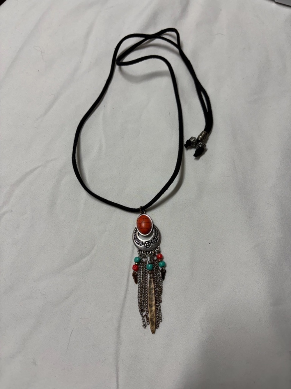 Boho Tassel Pendant Necklace Turquoise Orange Statement